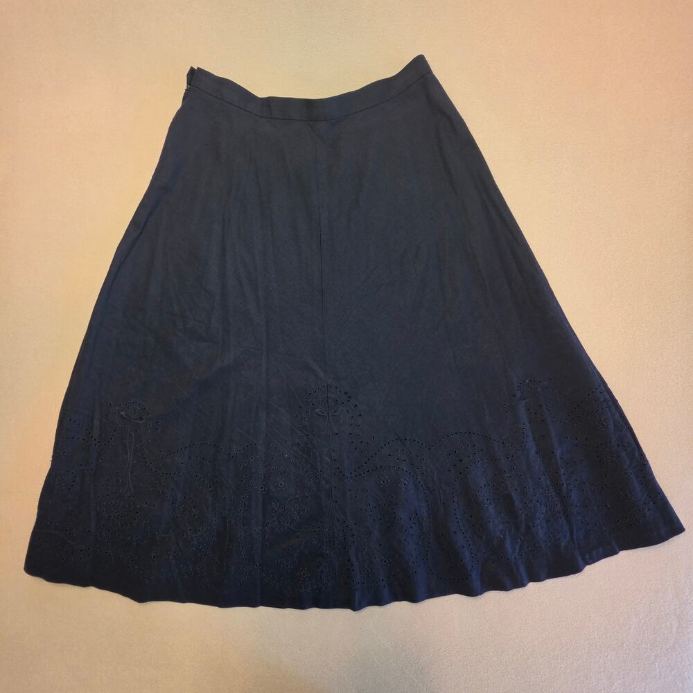 Lauren Ralph Lauren Linen Cotton Blend Black Eyelet Skirt Sz 10 - Picture 5 of 8